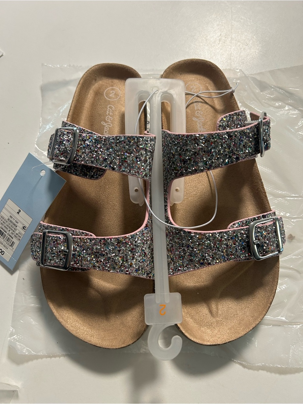 Cat & Jack Girls Glitter Double-Strap Sandals - Multi Glitter with Pink Trim